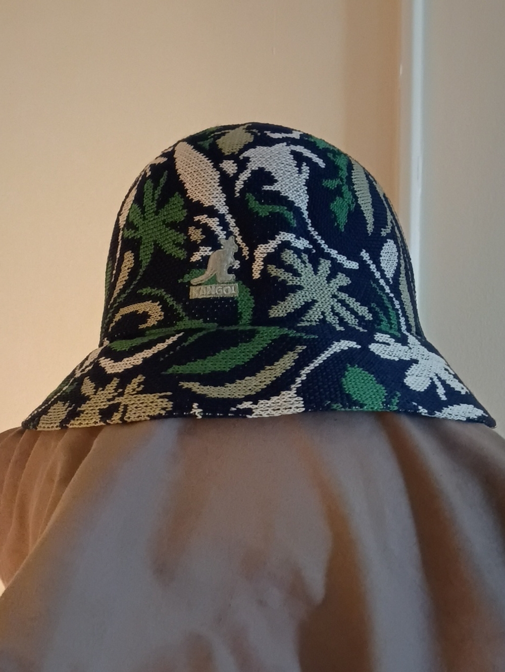 Kangol Kids Navy, Green & Cream Floral Knit Bucket Hat